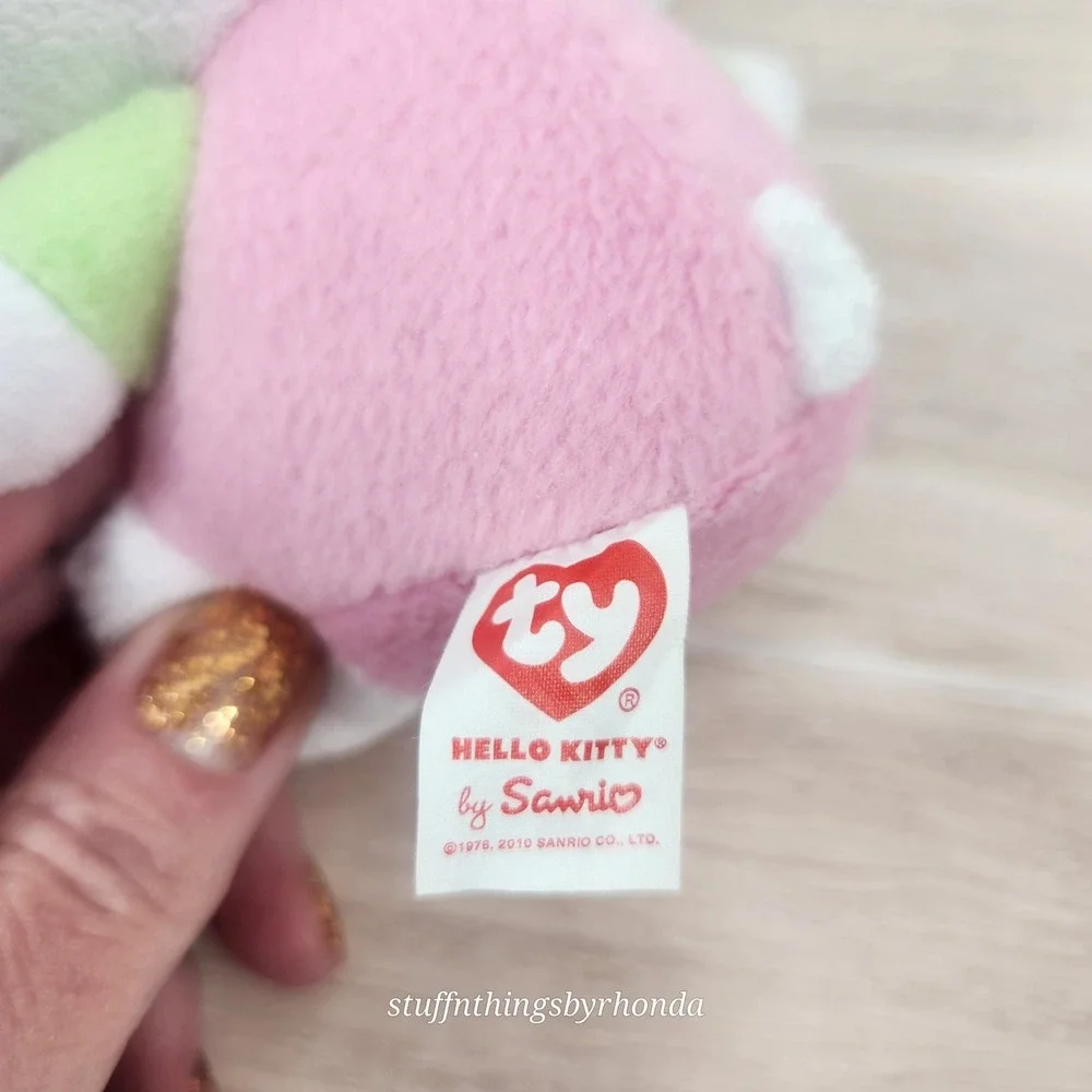 Ty Hello Kitty by Sanrio Plush Beanie Baby Pink Jumper Easter Green Bunny Ear 8
